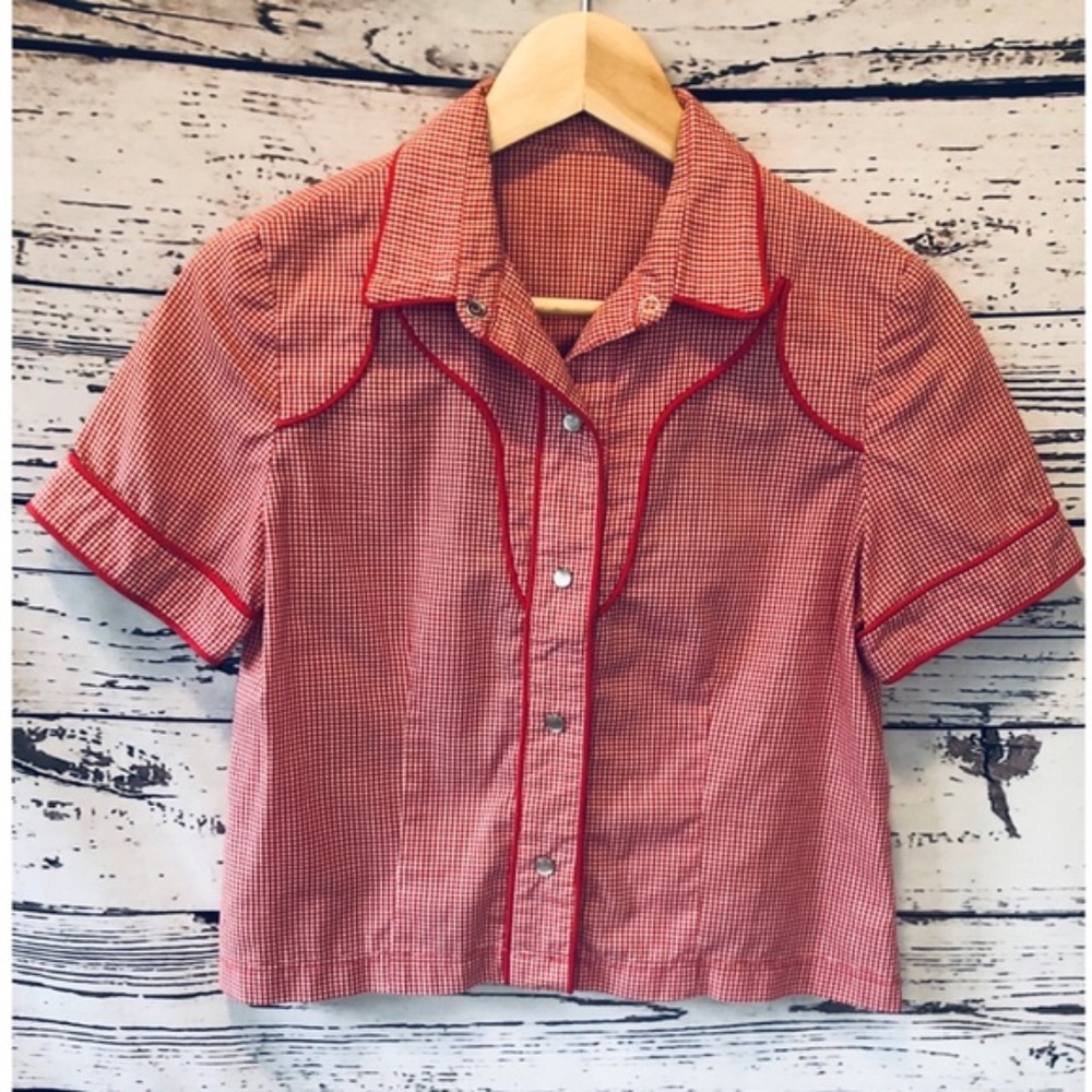 Vintage Red Gingham Western Button up Top